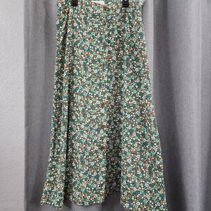 Christopher & Banks Floral A-Line Skirt - Teal and Brown